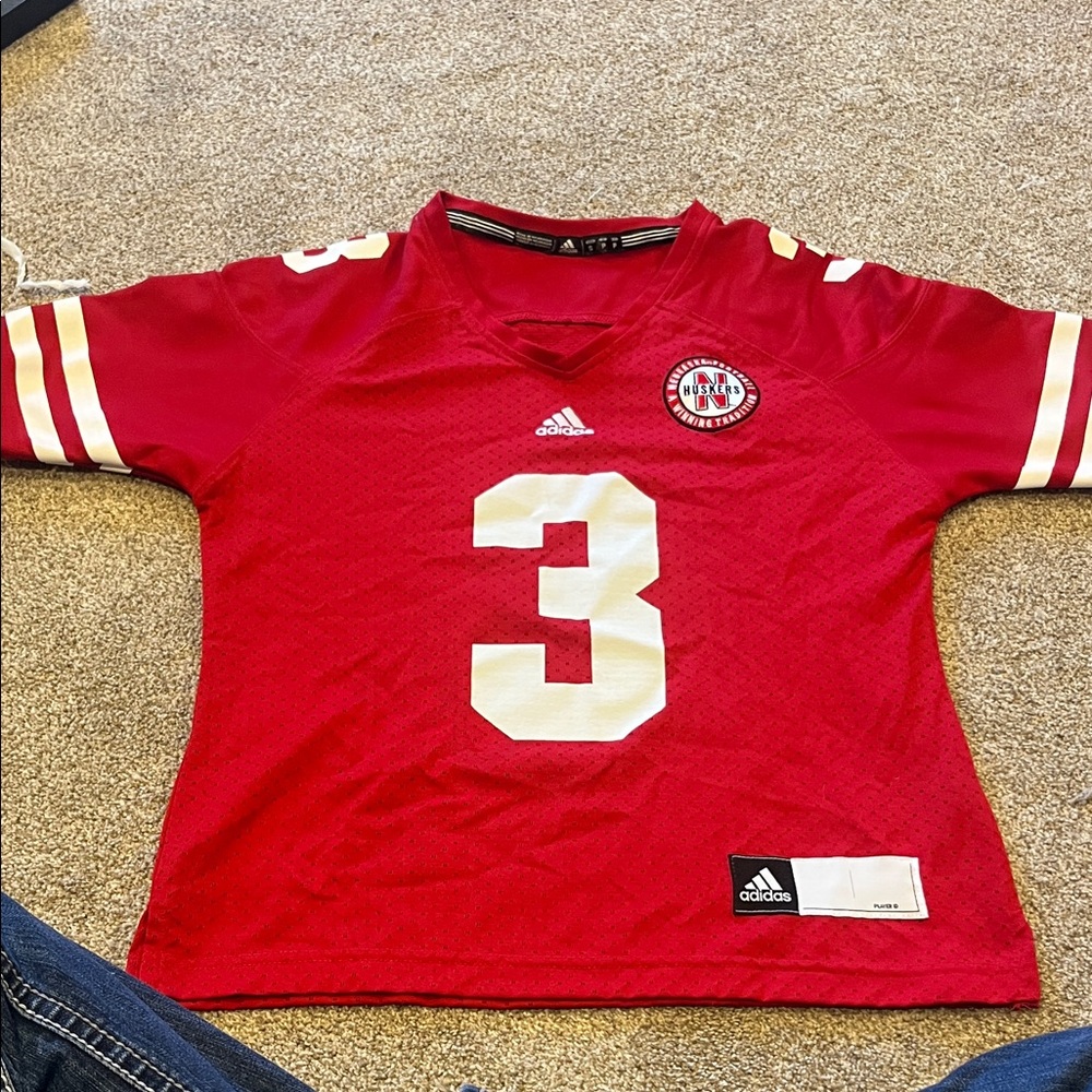 Adidas Youth Red Nebraska Huskies Jersey with White Number 3